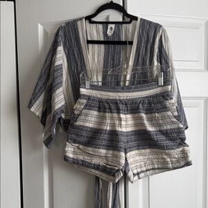 Striped Gray and White Crop Top Set